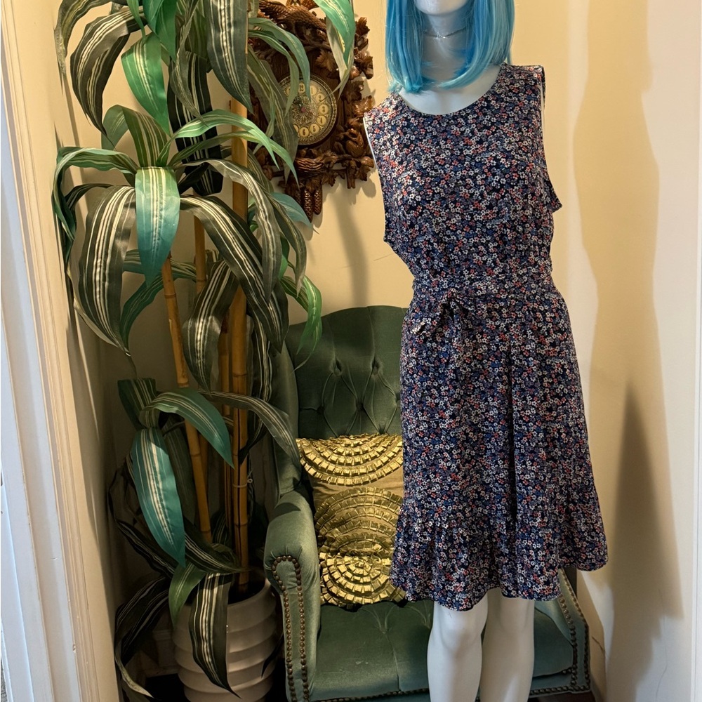 Floral Sleeveless Tie-Waist Dress - Navy Floral Michael Kors